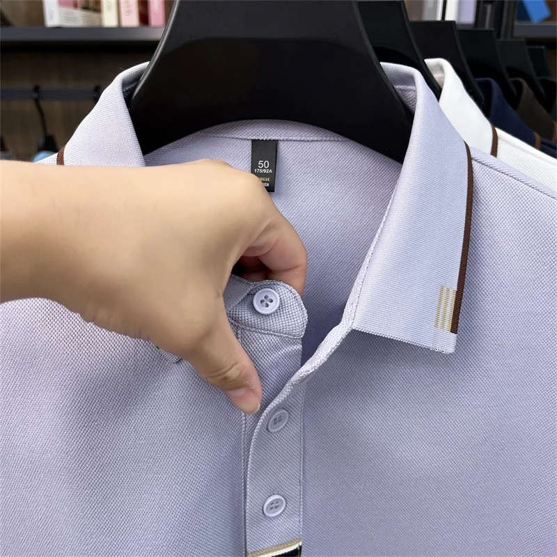 Hochwertiges Herren-Poloshirt aus weicher Baumwolle, Herbst-Neuheit, einfarbig, langärmelig, mit Kragen, modische Business-Herrenbekleidung – Detail 17