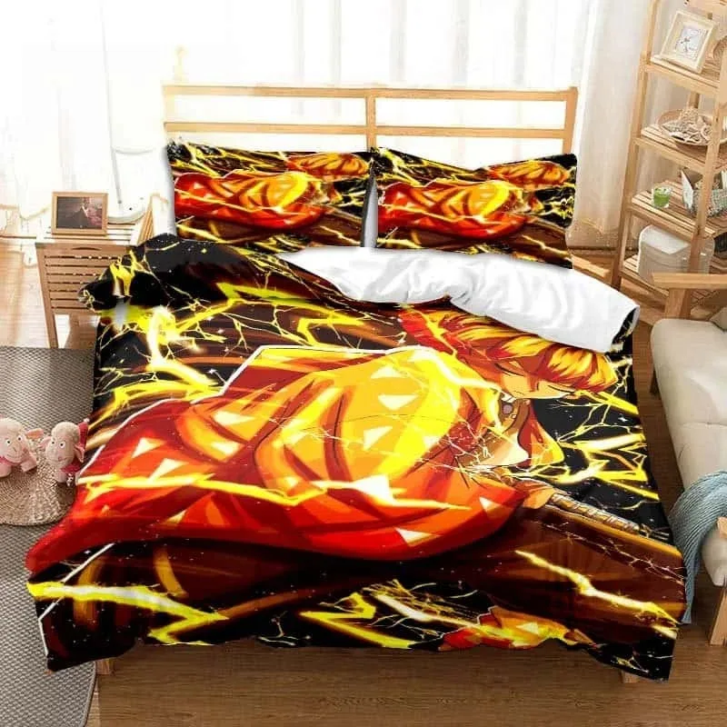 3D Print Agatsuma Zenitsu Anime Demon Slayer Bedding Set Single Twin Full Queen King Size Bed Set Adult Kid Bedroom Home Textile