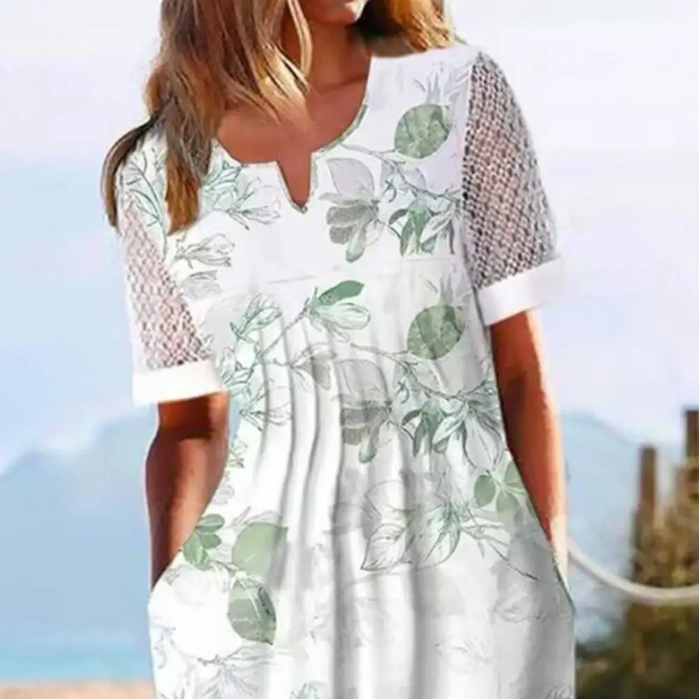 Vestido Midi informal con estampado de hojas para mujer, traje elegante de manga corta con agujeros, Túnica ajustada, para vacaciones, 2024