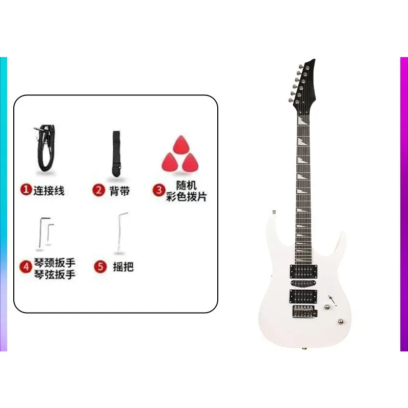 جيتار كهربائي 170 سلسلة كاملة اللمعان من خشب الورد للمبتدئين مجموعة أدوات Rock Starter تتضمن غطاء واقٍ مزخرف لهاتف آيفون وكابل أمبير أبيض