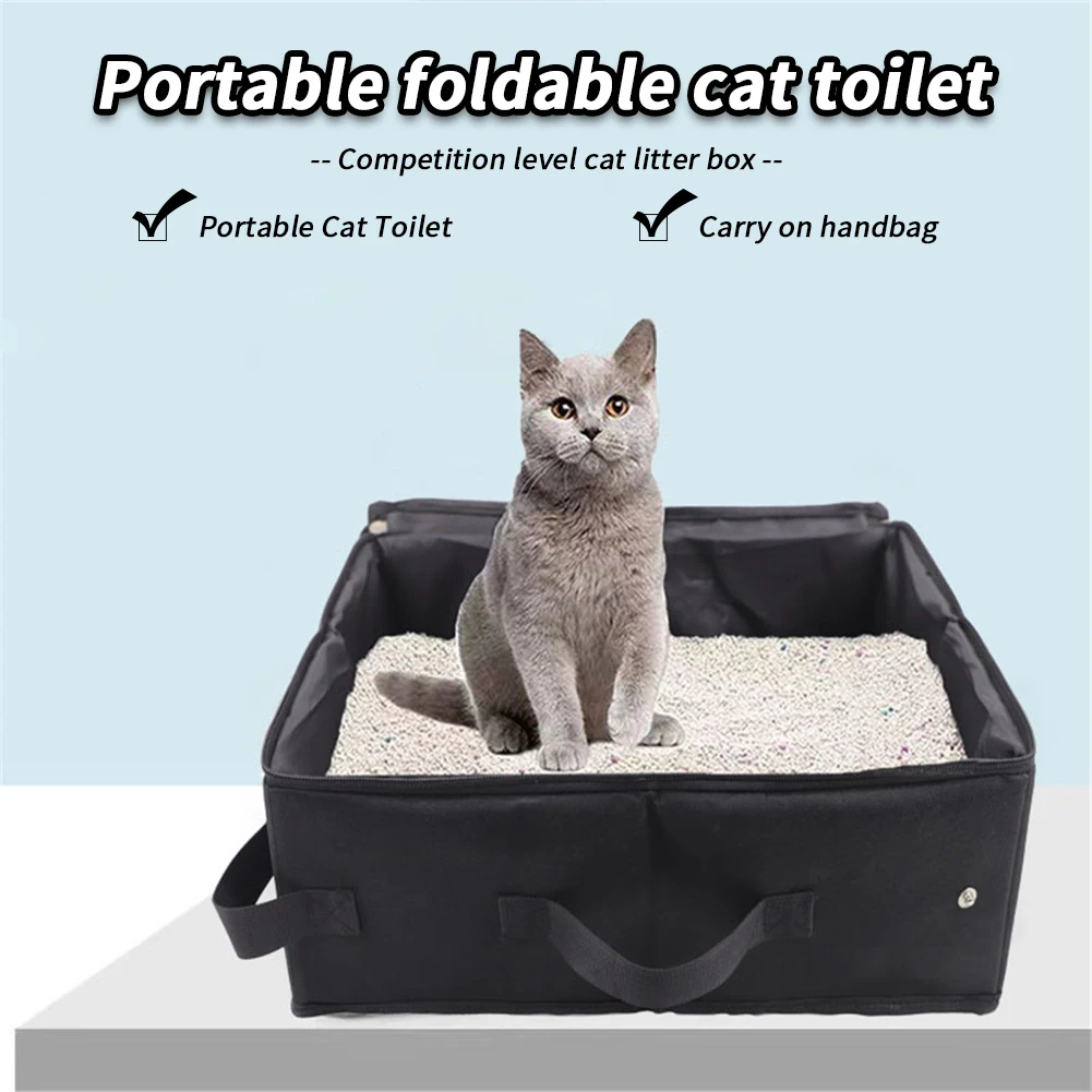 Travel Cat Litter Box With Zipped Lid Portable Foldable Cat Toilet With Handles No Leakage No Smell Waterproof Easy To Carry