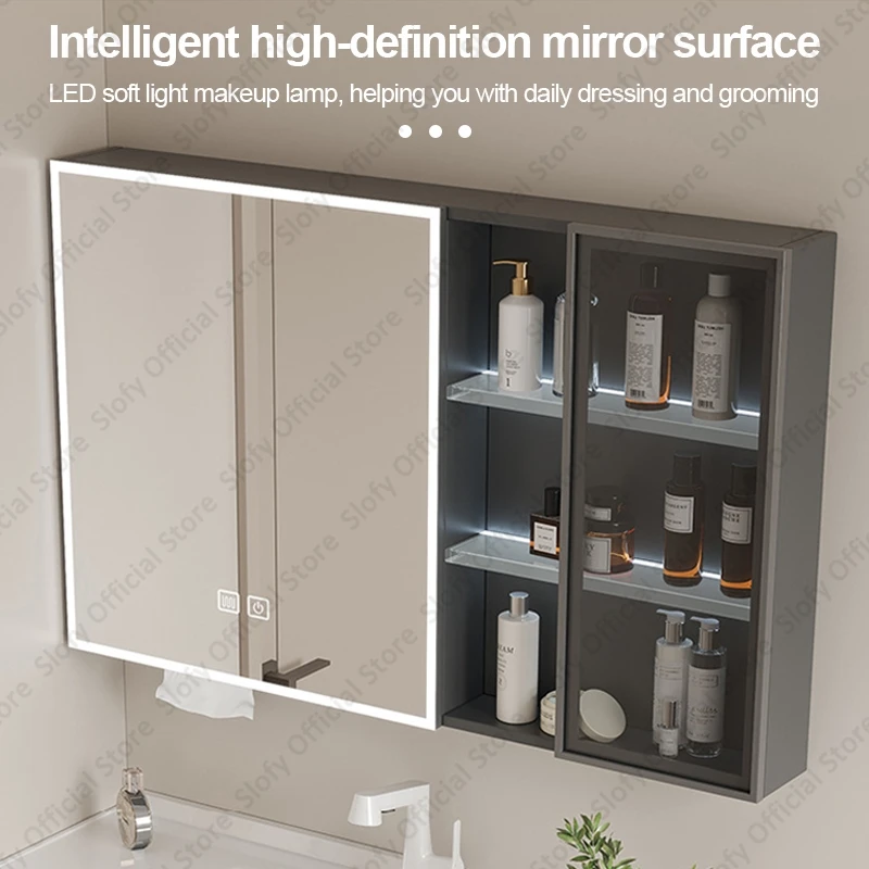 Gray Modern Bathroom Vanity Fashion Mirror Cabinet Mainly Aluminum With Artistic Ceramic Vessel Sink Chic Bathroom Accessories