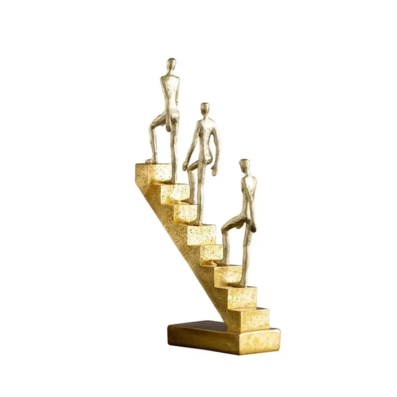 Resin Handicraft Figure Sculpture Staircase Ladder Golden Man Abstract Decorative Figurines Room Decoration Accessories