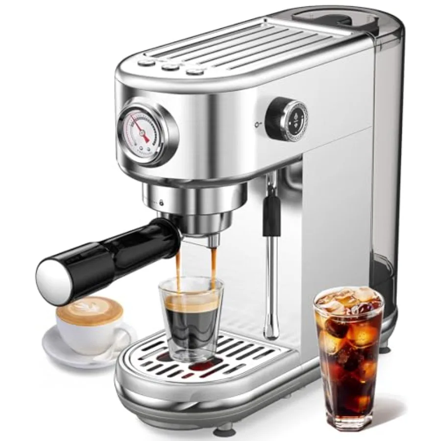 Espresso Machine with Milk Frother 20 Bar Pressure Espresso Maker with 44OZ Removable Tank Compact Stainless Steel Coffee Machi