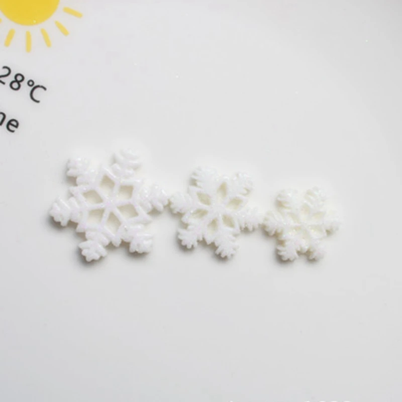 100pcs/lot Christmas Glitter Snowflake Resin Patches For DIY Fridge Magnet Phone Hair Accessories