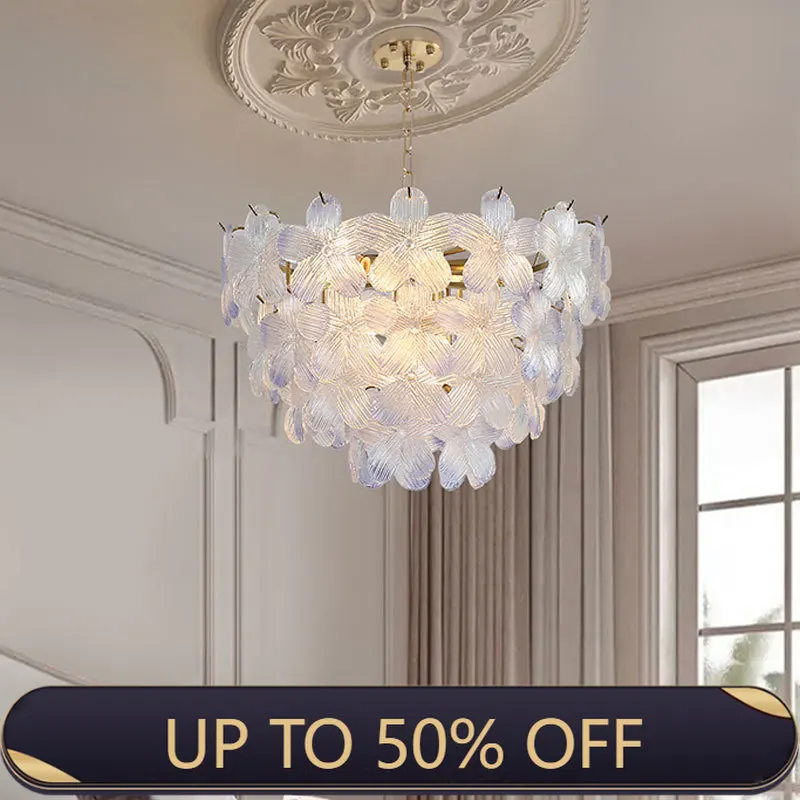 French Vintage High-end LED Ceiling Chandeliers Lamps Flower Glass Pendant Light Home Decoration For Dinning Living Room Bedroom