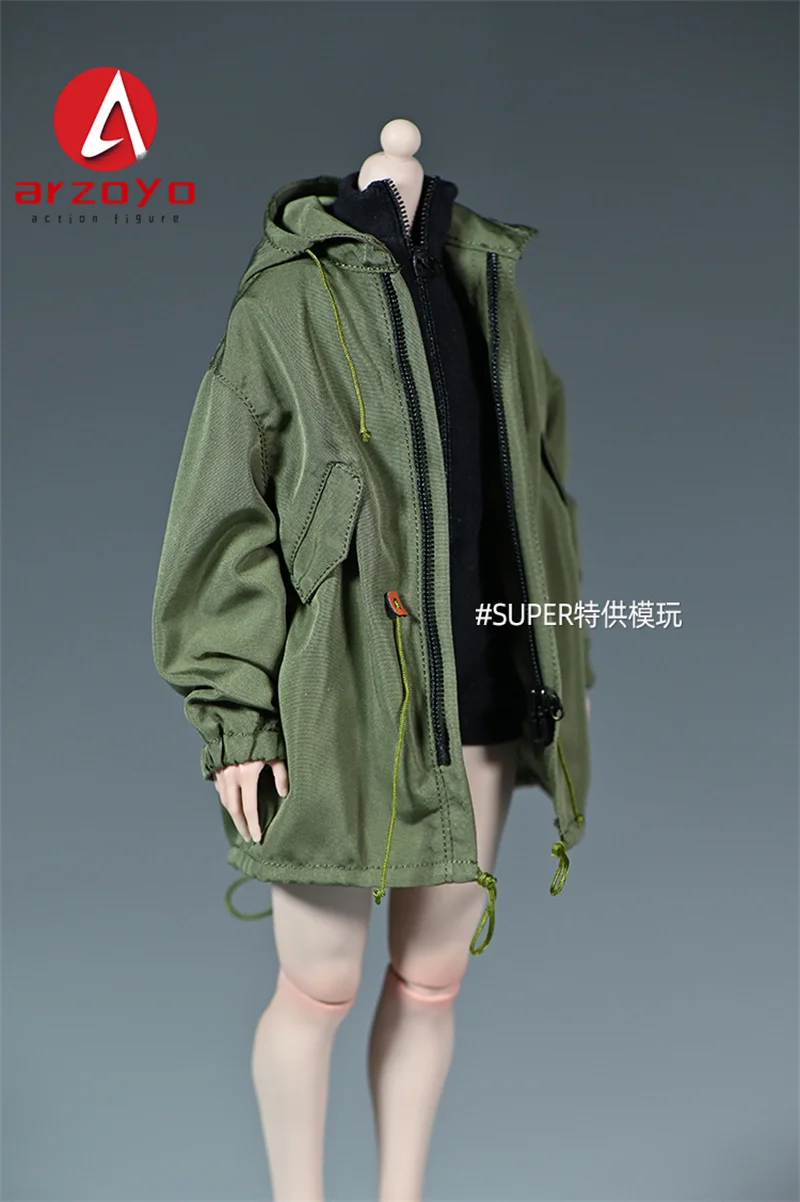 1/6 Scale Female Hoodie Zipper Windbreak Loose Coat Military Style Jacket Clothes Model Fit 12'' Soldier Action Figure Body