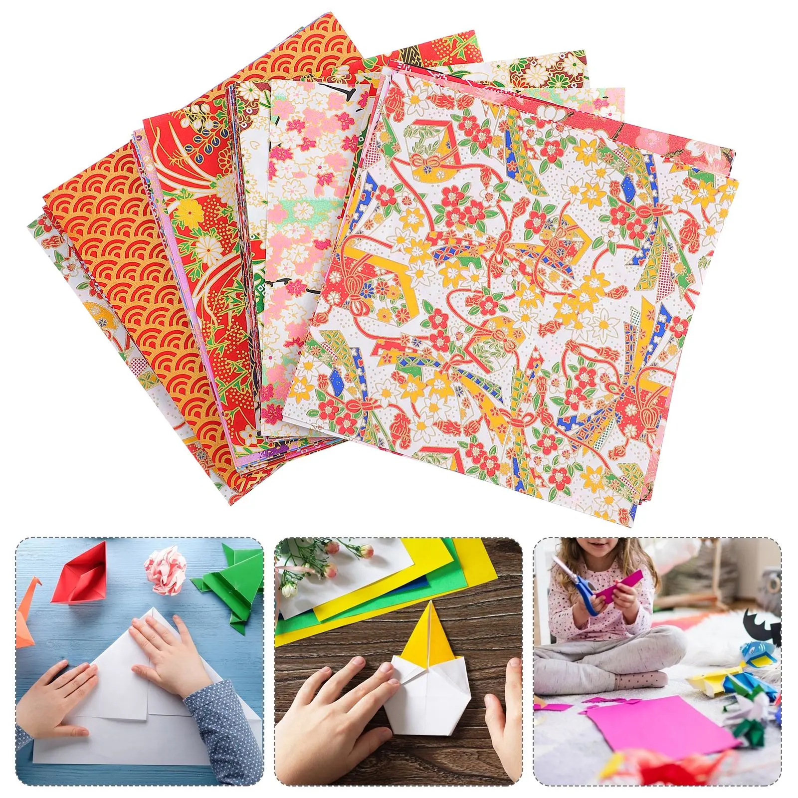 4 Sets Japanese Style Yuzen Paper Hand Craft Folding Square Colorful Cotton Paper DIY Origami Paper  Foldable Hand Craft Paper