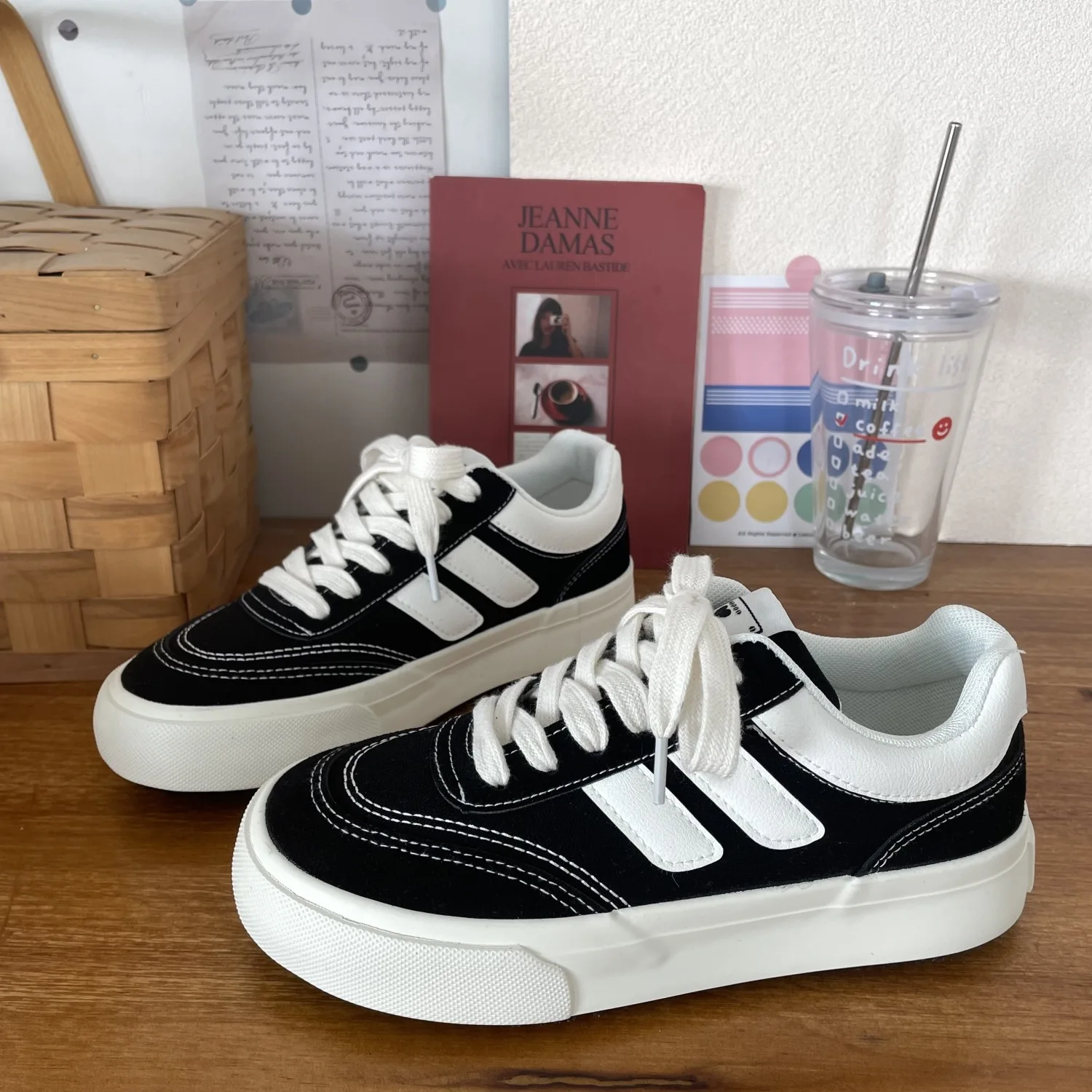 

New casual stripes canvas shoes woman thick-soled sneakers college girls laced up trainers women's harajuku durable gym shoes