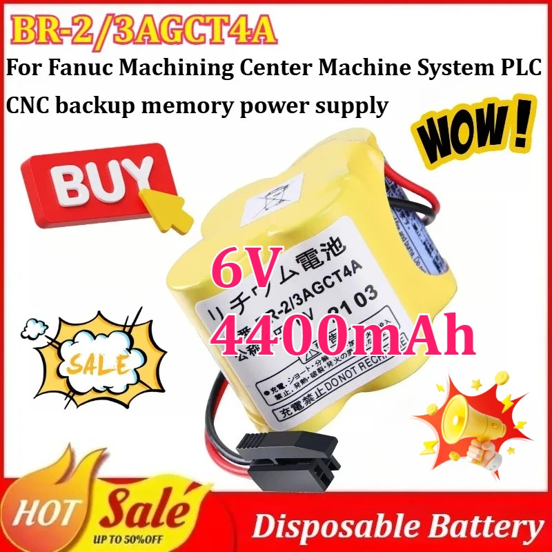 

New BR-2/3AGCT4A 6V 4400mAh Disposable Battery Packs for Fanuc Machining Center Machine System PLC Replaceable Lithium Battery