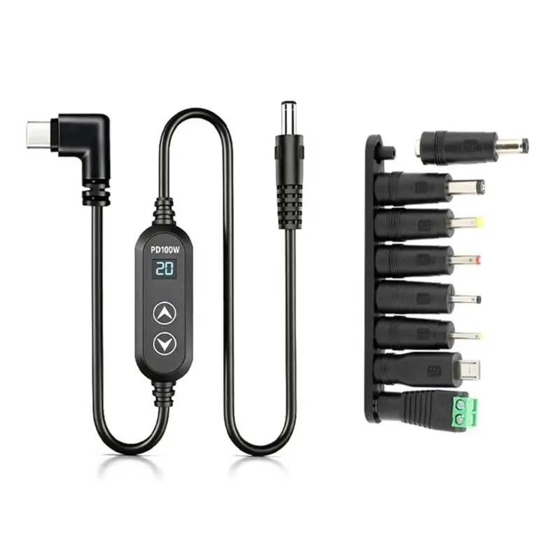 31BA USB C Power Cable with Screen Unit, 9V 12V 15V 20V Output Selection, Head, Round End Set, 100W 1.28m for Office and Display