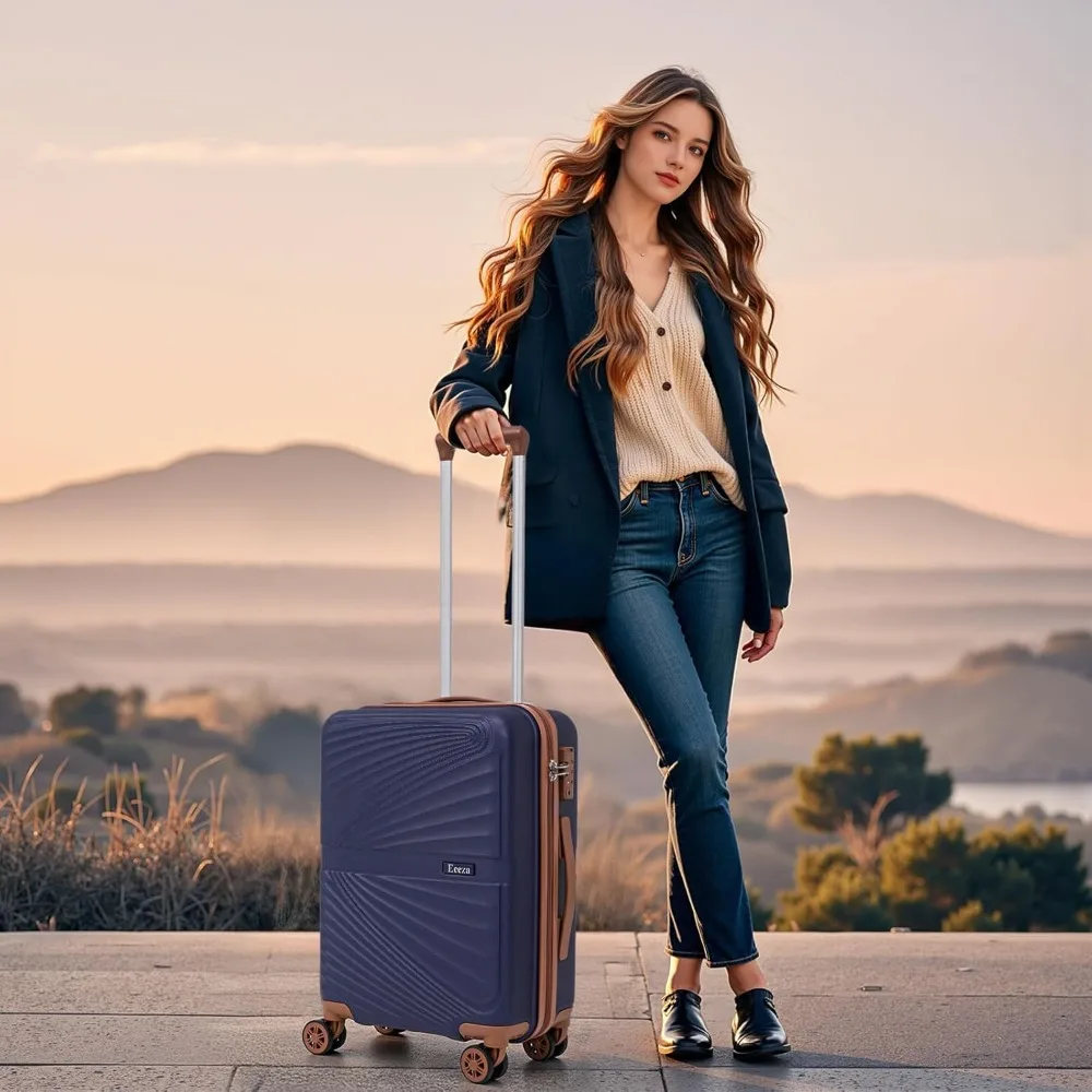 طقم أمتعة دوارة صلبة مكون من 3 قطع مع قفل TSA، مادة ABS، وحقائب بعجلات، تتضمن حقيبة حمل (20 بوصة)