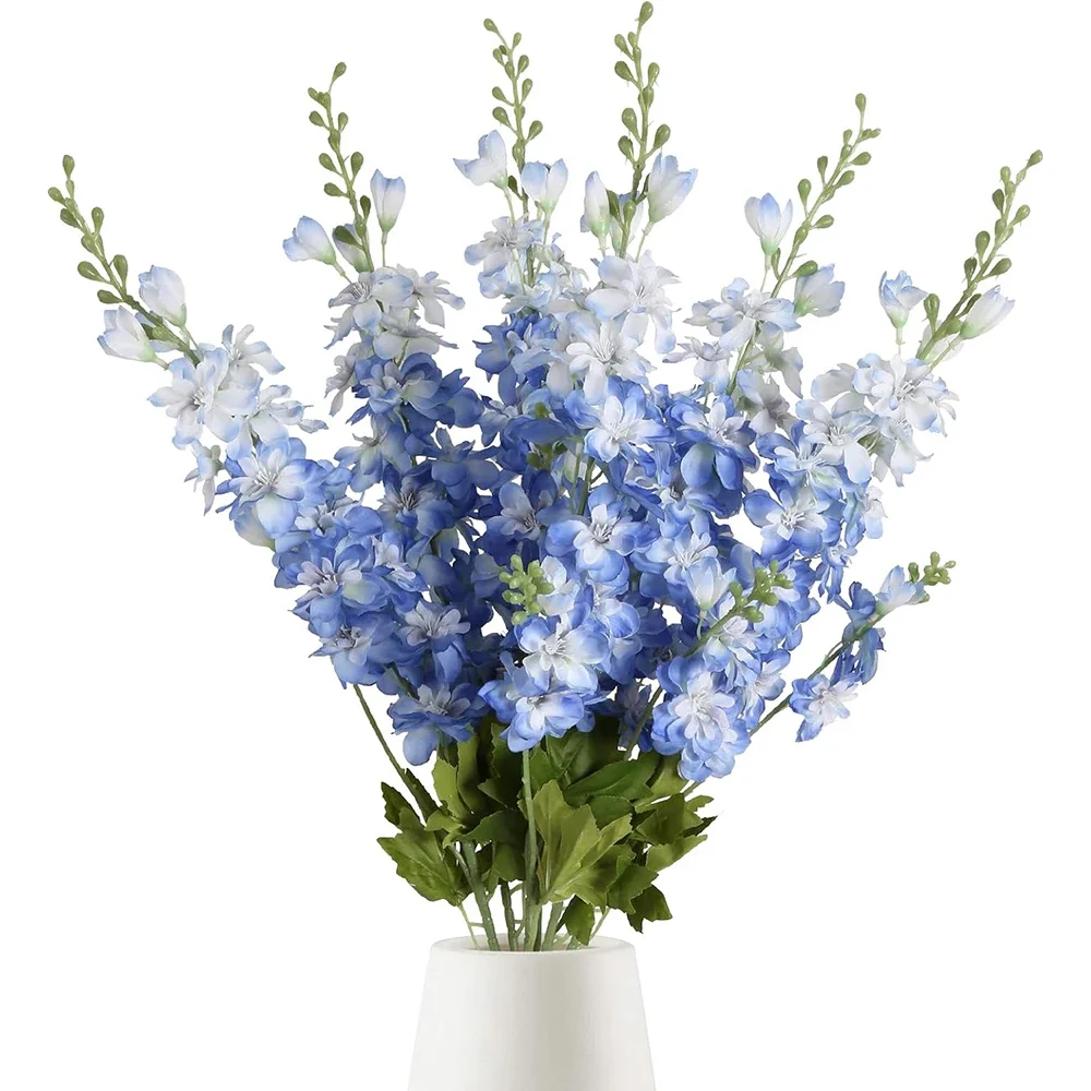 

YeeNanee 6pcs Blue Delphinium Artificial Flowers Long Stem Larkspur for Wedding Centerpieces Floral Arrangements Vase Decor