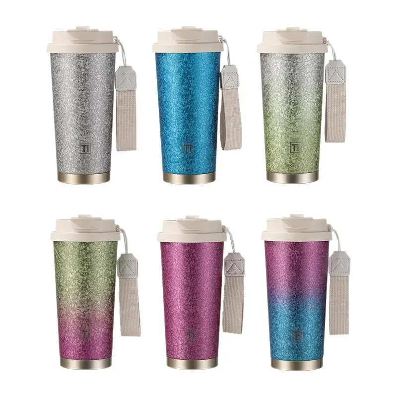 Кофейная чашка с титановым покрытием, портативная изолированная двухсторонняя чашка St, ледяная цветочная краска, деловая подарочная чашка, простой дизайн Ele