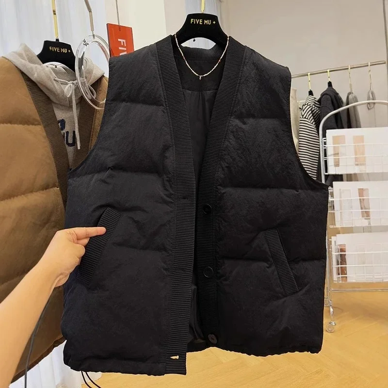 New Fashion V-neck Sleeveless Cotton-padded Jacket Women's Autumn and Winter Commuter Style Single-breasted Vest V-neck Jacket