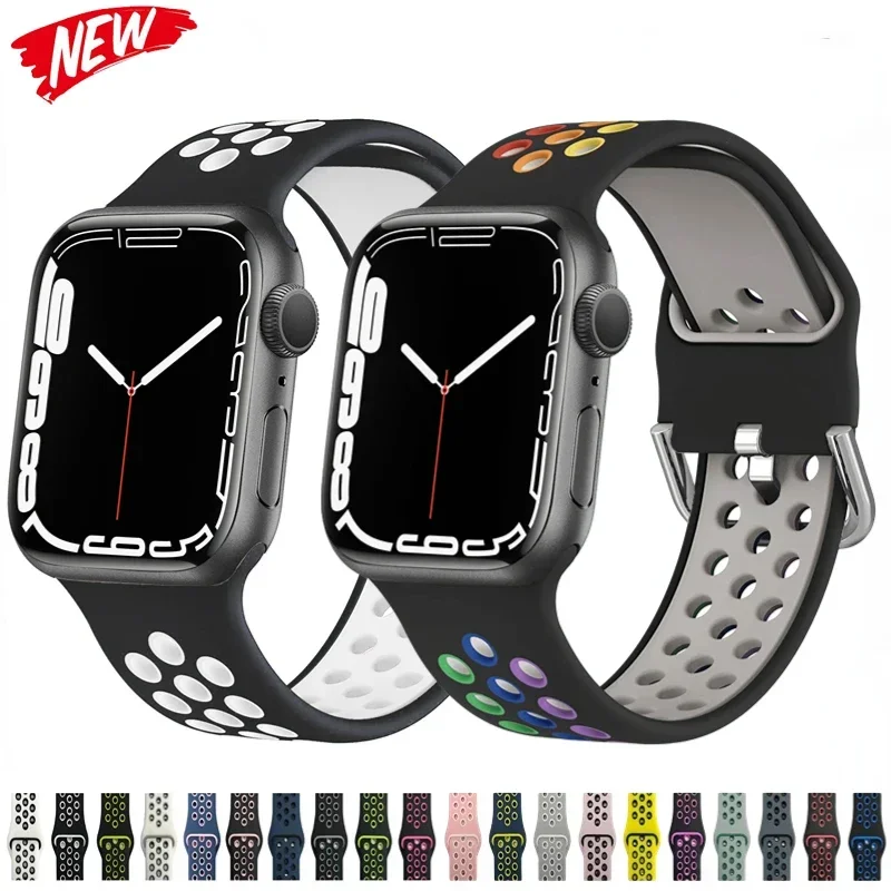 حزام سيليكون لساعة أبل الترا 2 49 مللي متر 9 8 7 45 مللي متر 41 مللي متر 6 5 4 SE 44 مللي متر 40 مللي متر سوار معصم رياضي قابل للتنفس لساعة iWatch 42 مللي متر