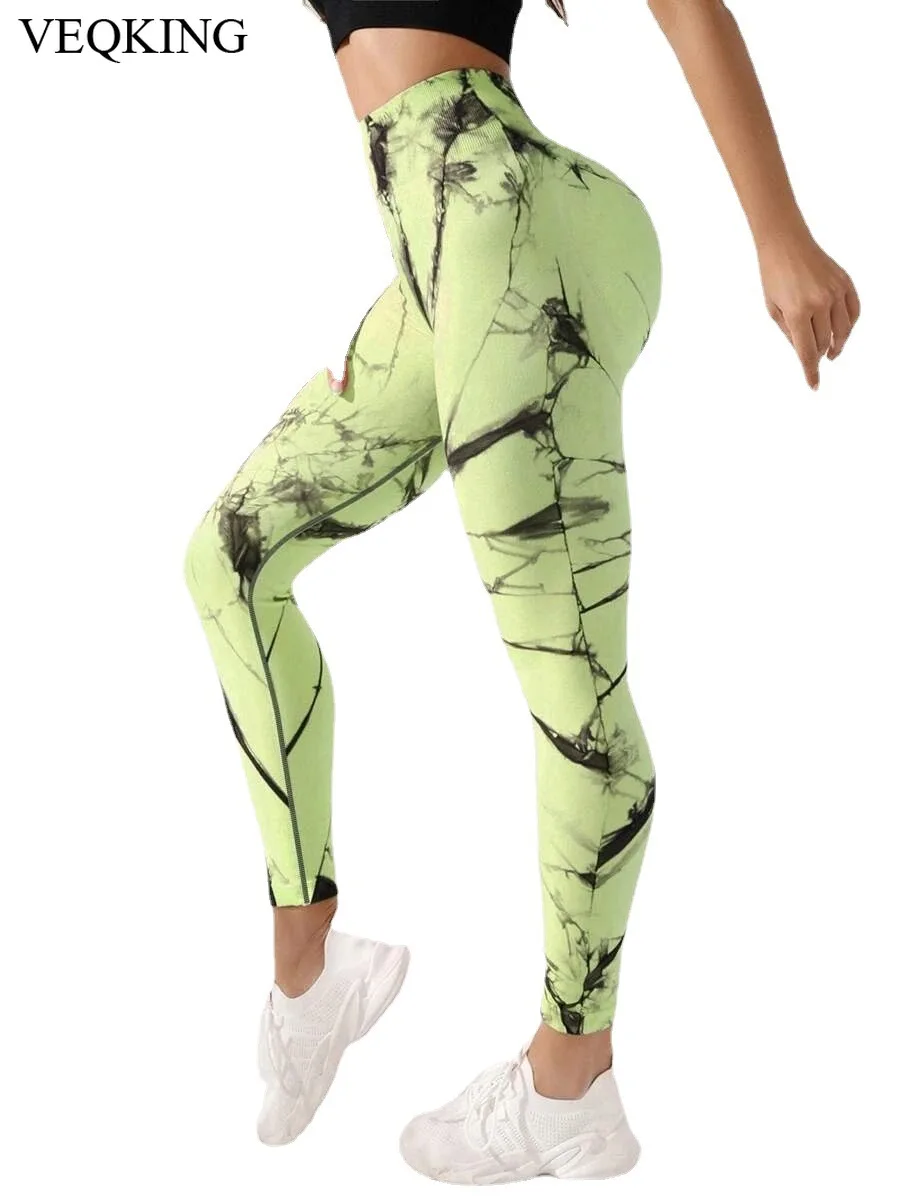 Tie Dye Sports Atmungsaktive Fitnesshose für Damen, hohe Taille, Hüftstraffung, schnell trocknend, Laufen, Fitness, Yogahose