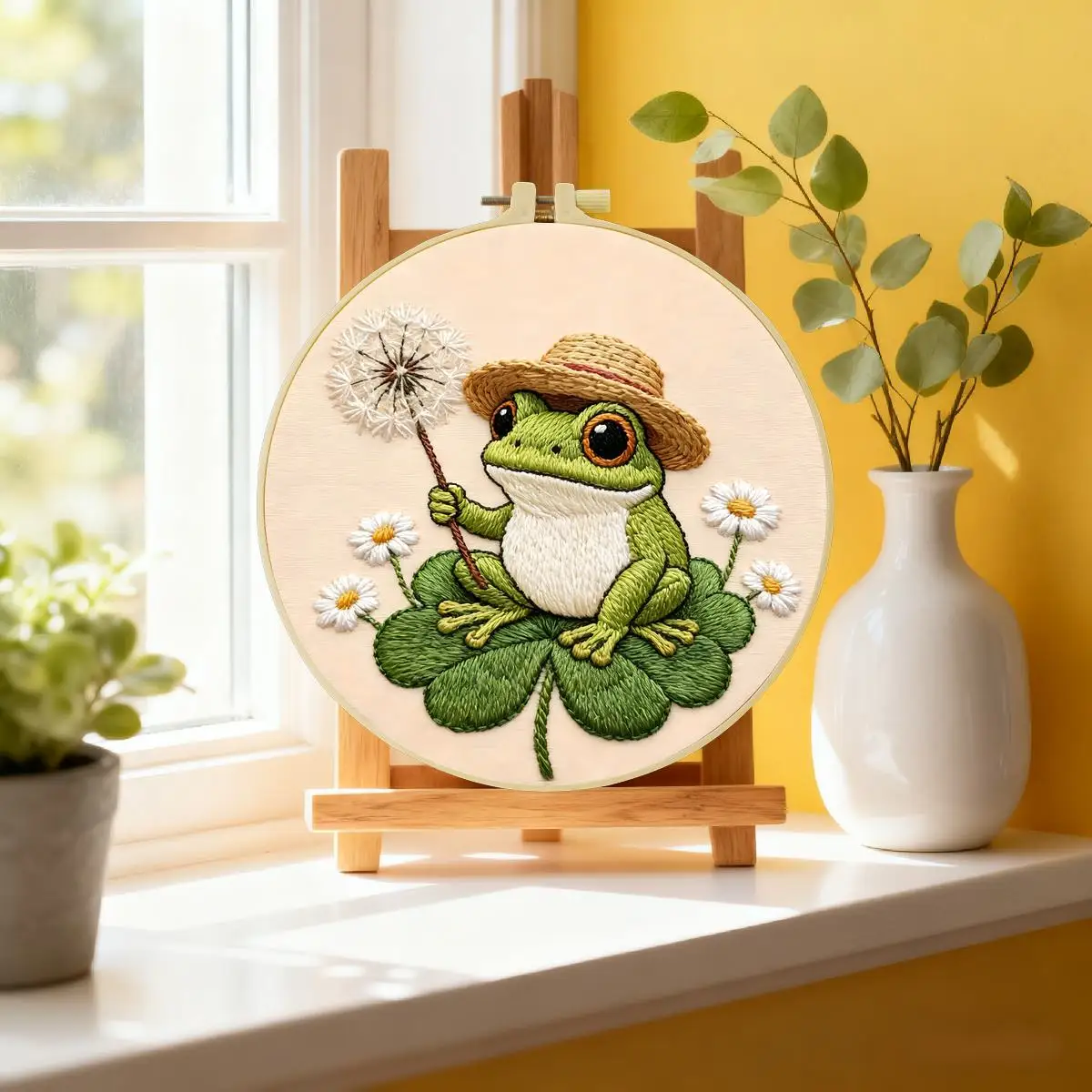 1 Stück 20X20CM/15X15CM 7,87/6,3 Zoll Der Frosch mit Hut Stickerei Starter-Kit DIY-Kit DIY-Stickerei-Set Handarbeiten – Detail 2