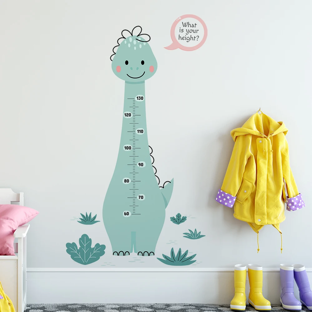 Large Cute Dinosaur Height Measure Wall Stickers for Kids Room Bedroom Backdrop Decor Nursery DIY Decals Removable Tile Posters