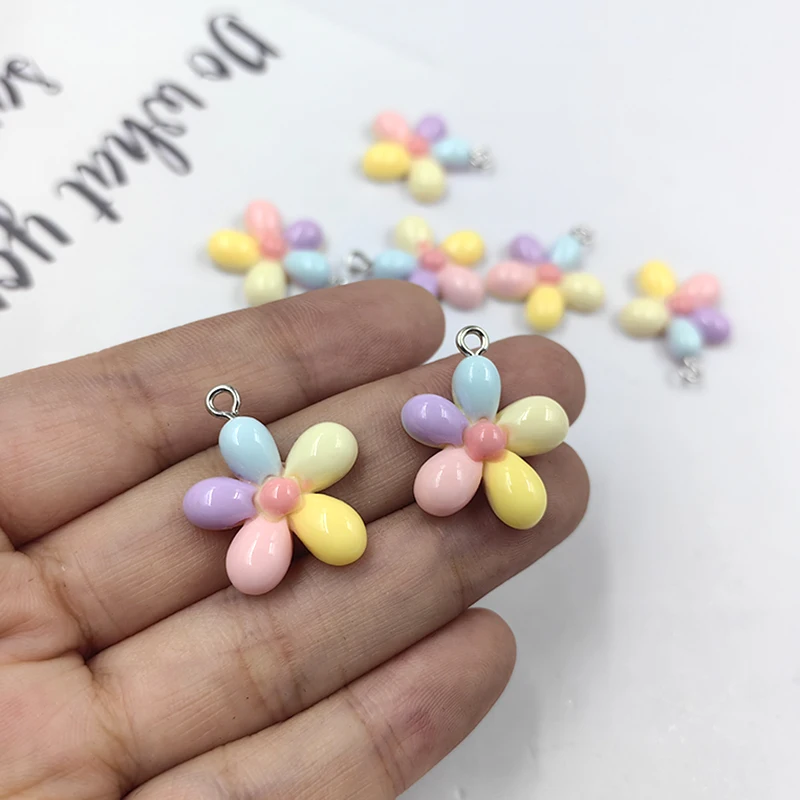 10pcs Lovely Flowers Charms for Jewelry Making Findings Resin Colorful  Pendant Flatback Diy Earrings Keychain C1290