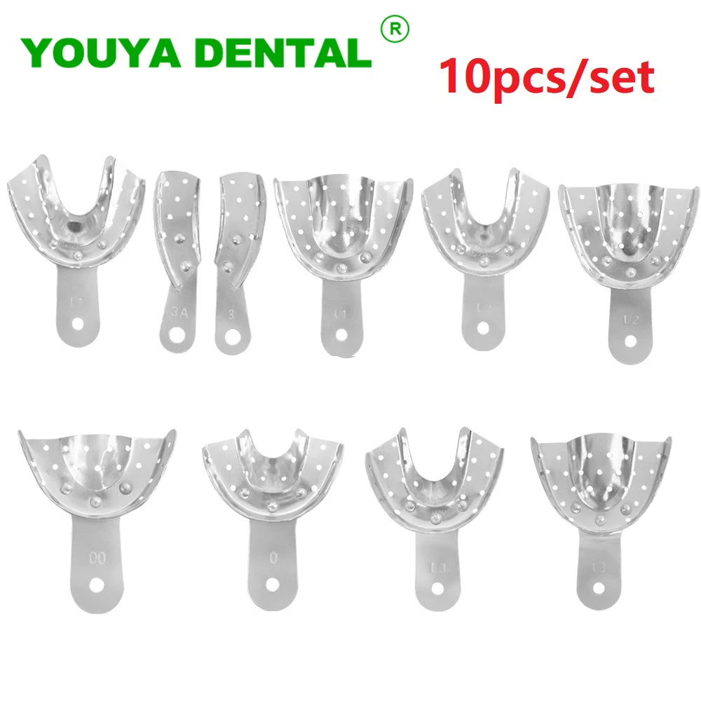 10pcs/set Dental Teeth Tray Aluminium Impression Trays Autoclavable Dentist Tools Lab Instrument L/M/S Size Upper Lower