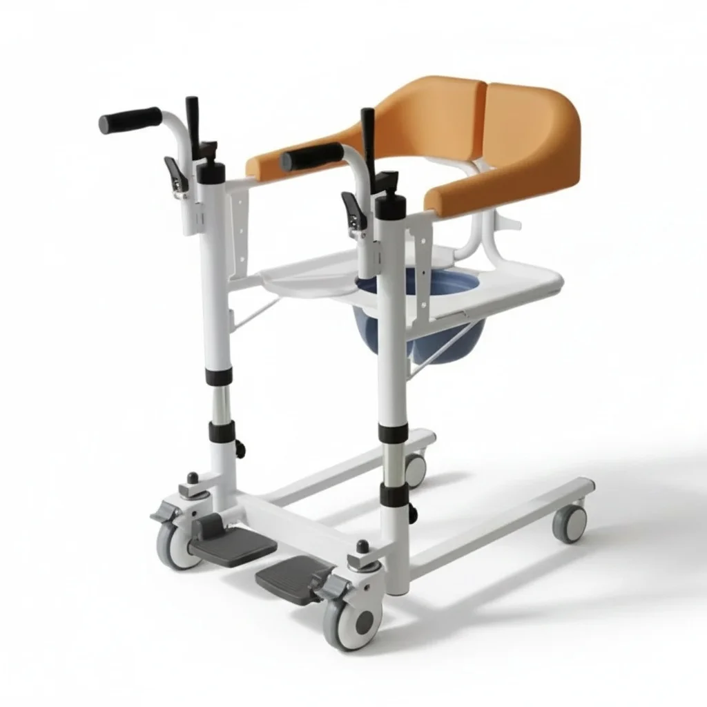 Chaise de toilette portable, chaise de transfert de patient en métal, fauteuil roulant de toilette, capacité de 150 kg pour les soins aux personnes âgées