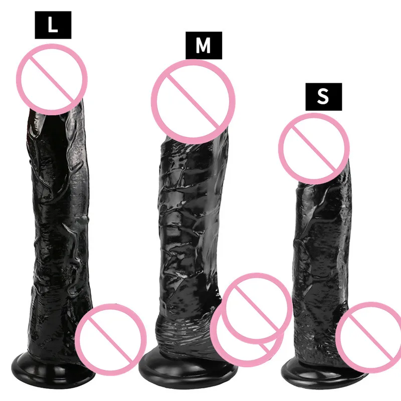 S/M/L Black Soft Silicone Realistic Dildo Super Large Penis Sex Toy For Men Women Powerful Suction Cup Female Masturbator 2#