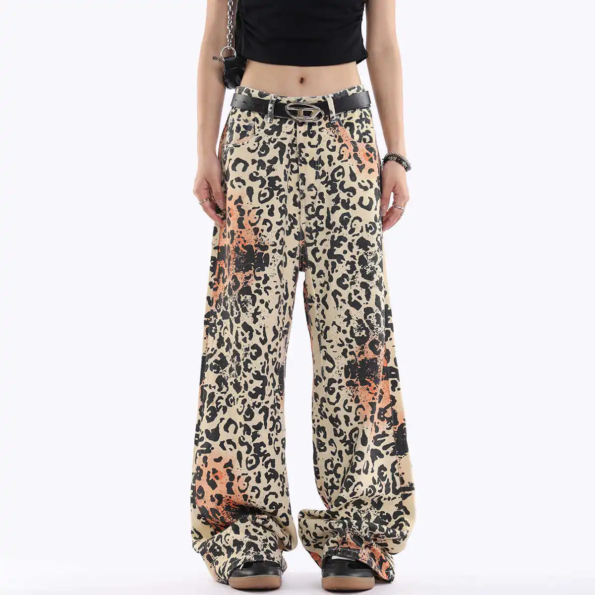 

Vintage Leopard Print Jeans Women Spring Oversize Casual Hip Pop Wide Leg Trouser Trend High Waist Panther Denim Pants Ladies