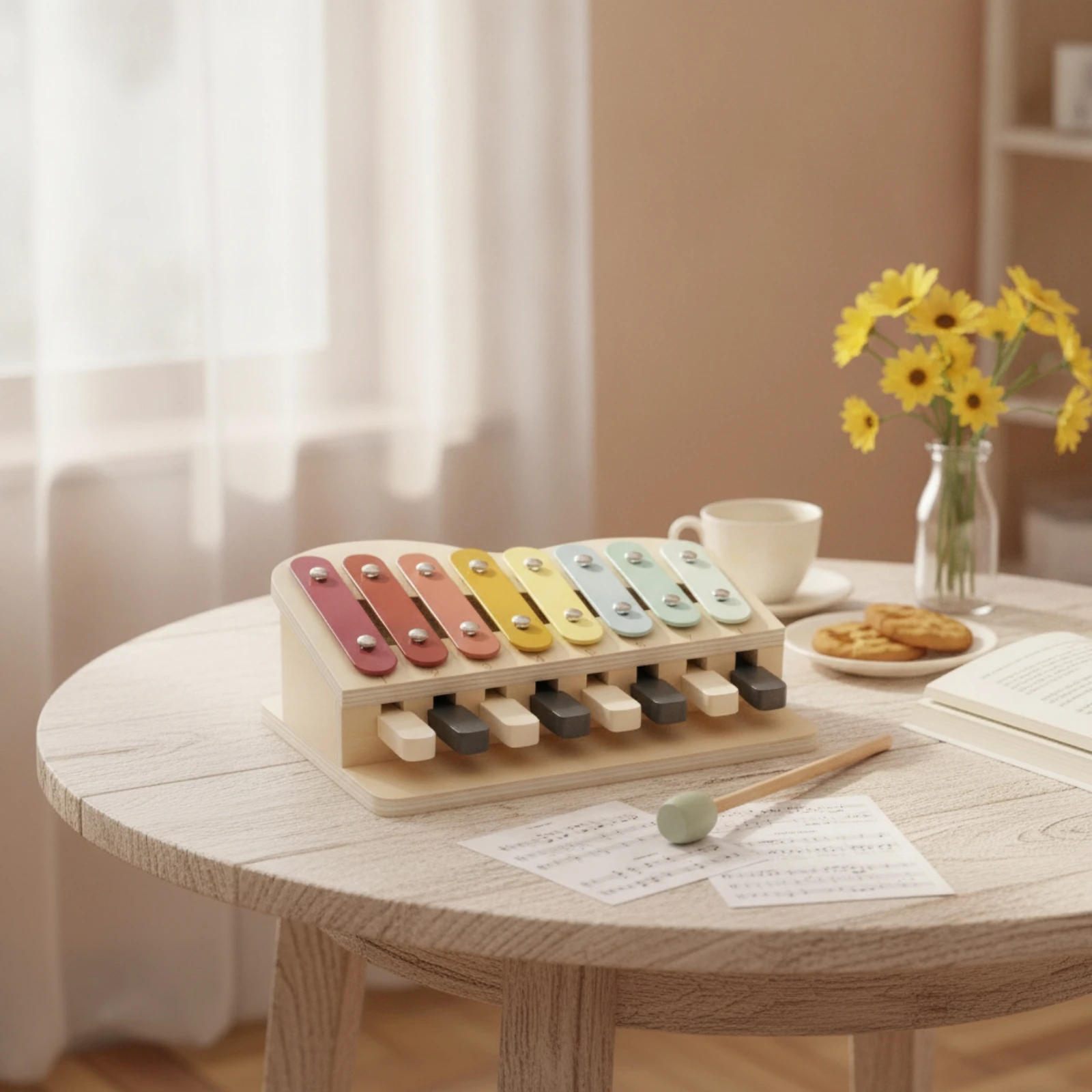 8-Key Toy Xylophone Compact Wooden Toy Piano with Mallet Wooden Xylophone Color-Coded Glockenspiel Sturdy for Children, Playroom