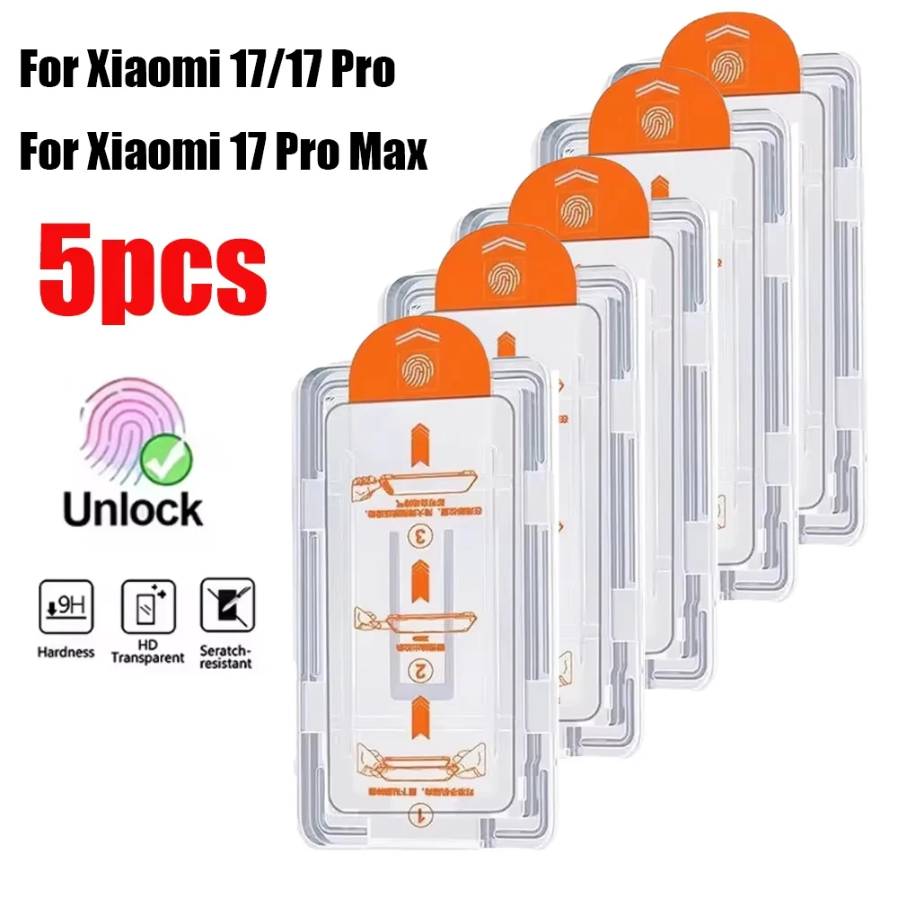 

1-5Pcs Dust Free Easy Installation Screen Protectors For Xiaomi 17 Pro Max 17Pro Mi 17 HD Tempered Glass Fingerprint Unlock Film