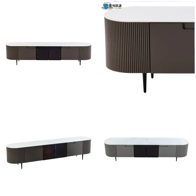 Modern TV Stand for Living Room Carbon Steel Tripod TV Table with Storage Shelves Home Entertainment Center Minimalist Design