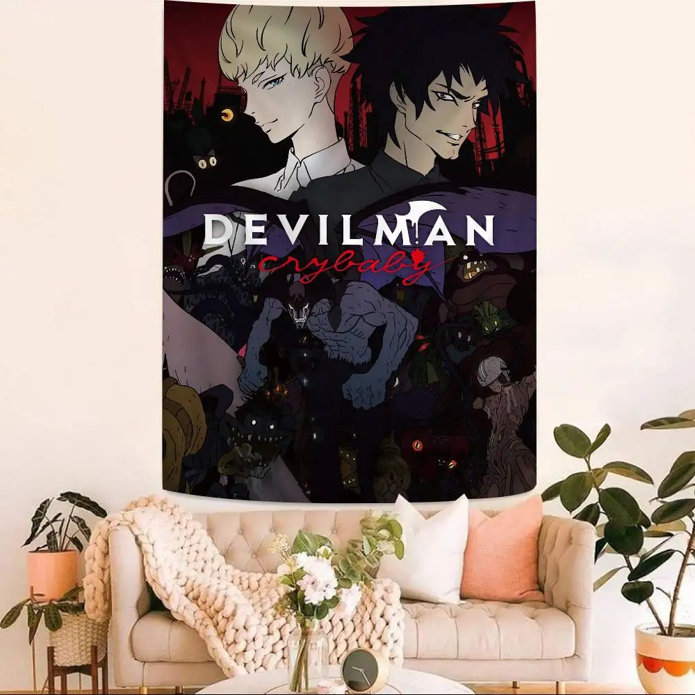 Tapiz de pared grande con estampado de llanto de dibujos animados de Devilman, decoración de pared de Buda indio, decoración artística de pared Hippie bohemia de brujería