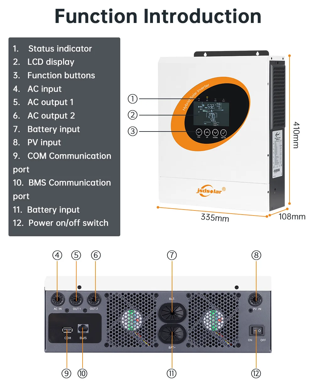 Jsdsolar 6,5kW Hybrid Off-Grid Solar-Wechselrichter Reine Sinuswelle WiFi-Wechselrichter 48V 230V Ausgang mit 120A MPPT Solar-Ladegerät – Detail 5