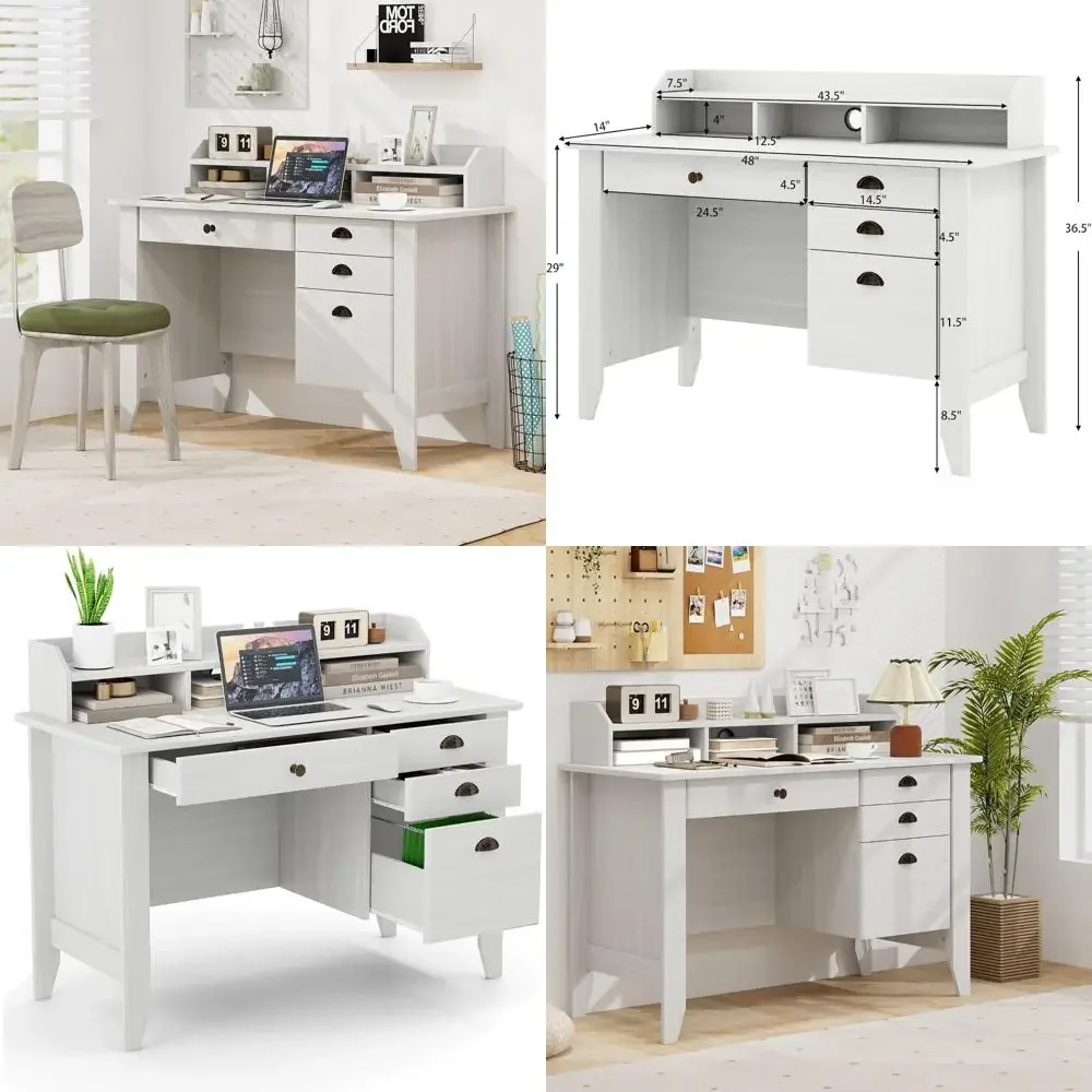 

"Большой 48-дюймовый деревянный офисный стол с 4 ящиками и доской для ПК или ноутбука"