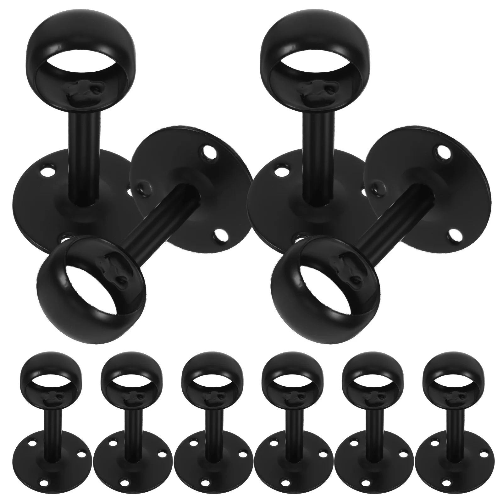 

16 Pcs Curtain Rod Flange Seat Round Tube Holder Brackets Hangers Closet Ceiling Mount Coat Wall Black Holders