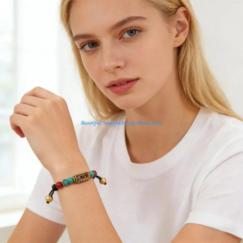 E56A of a Kind Tibetan Bead Bracelet Handmade Incorporating Natural Stone
