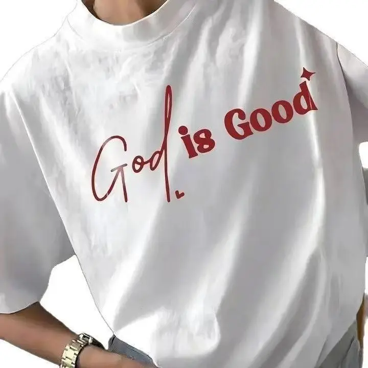 Popular Religious Slogan God Is Good Print Simple Design Ins 100% Cotton T-shirt Women Short Sleeve Elegant Office Lady Summer