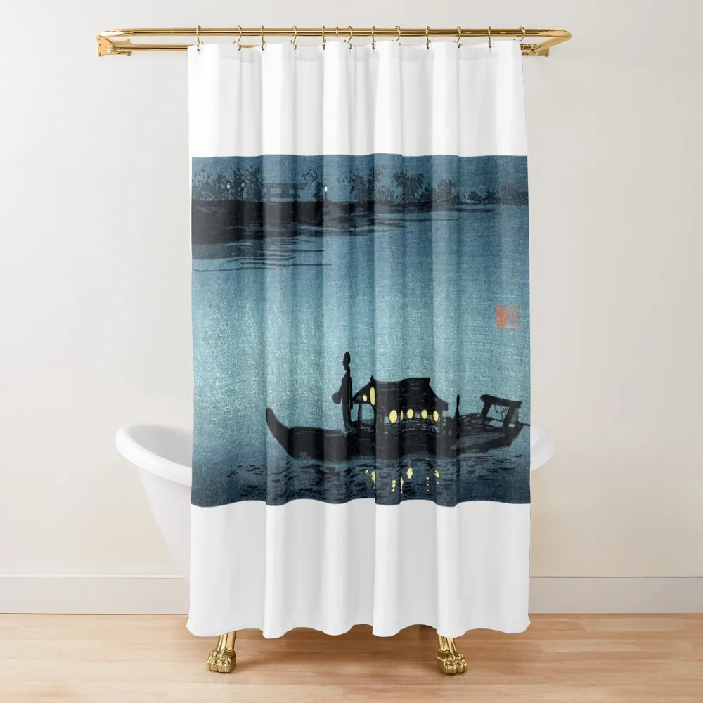 

19th C. Japanese Riverboat Shower Curtain Window Bathroom Box Shower Bath Luxury Bathroom Curtain