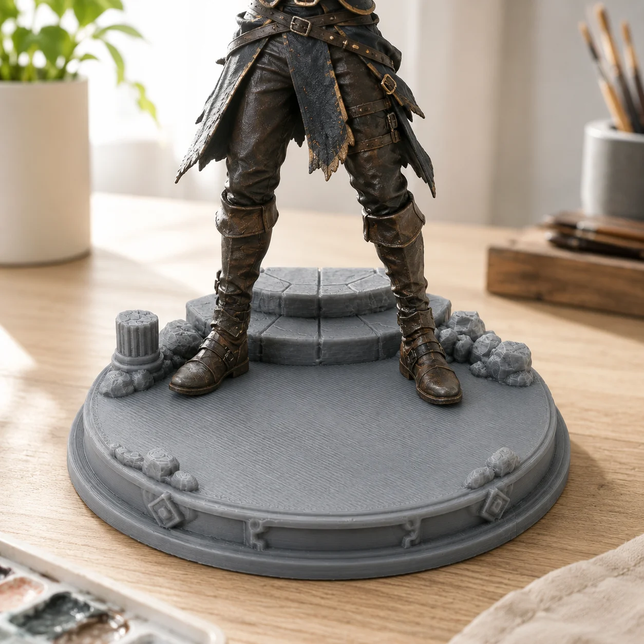 Miniature display base, stone pillar relief circular platform, ancient-style courtyard for displaying and arranging items