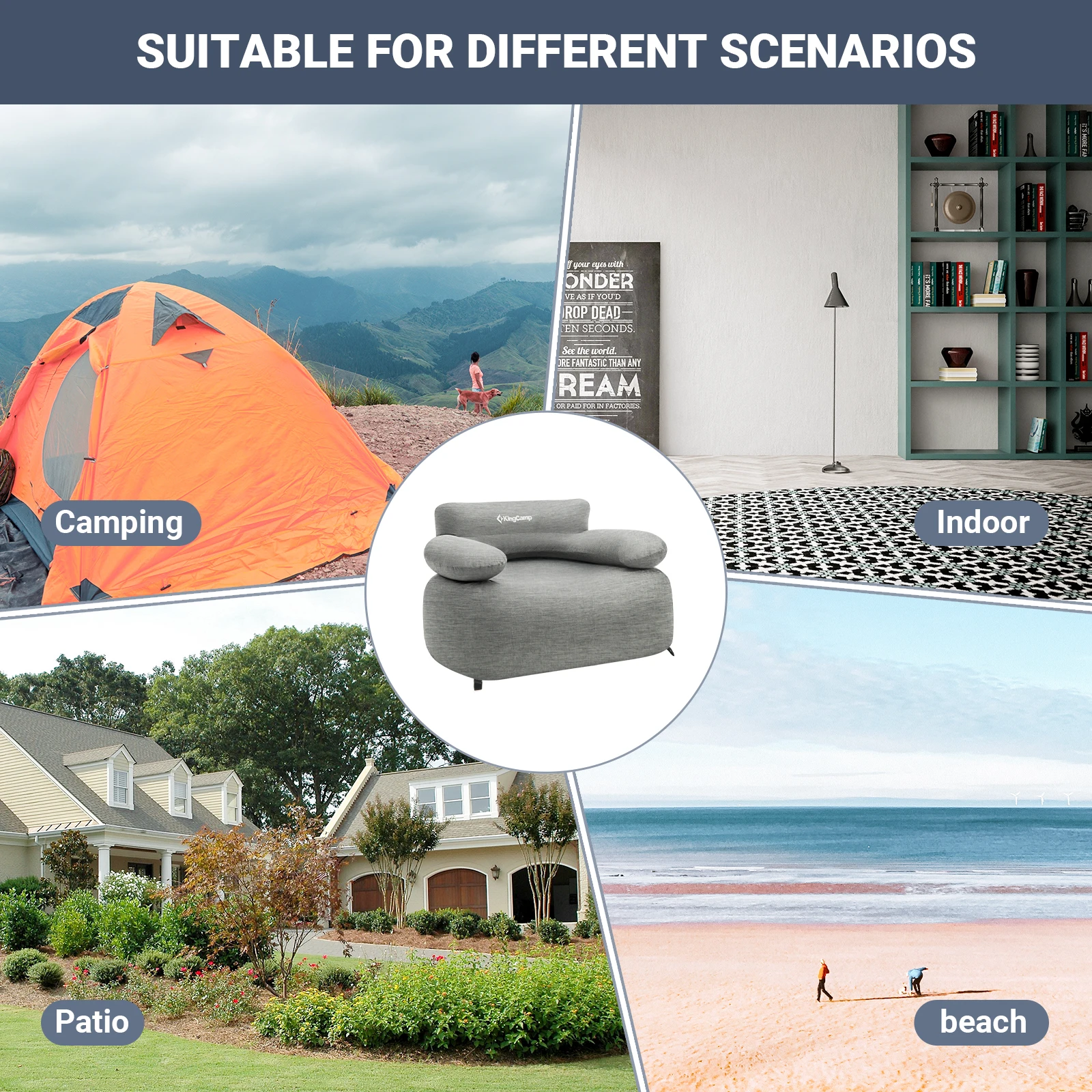 أريكة KingCamp القابلة للنفخ، كرسي محمول قابل للنفخ فردي مناسب للمنزل والتخييم في الهواء الطلق والسفر