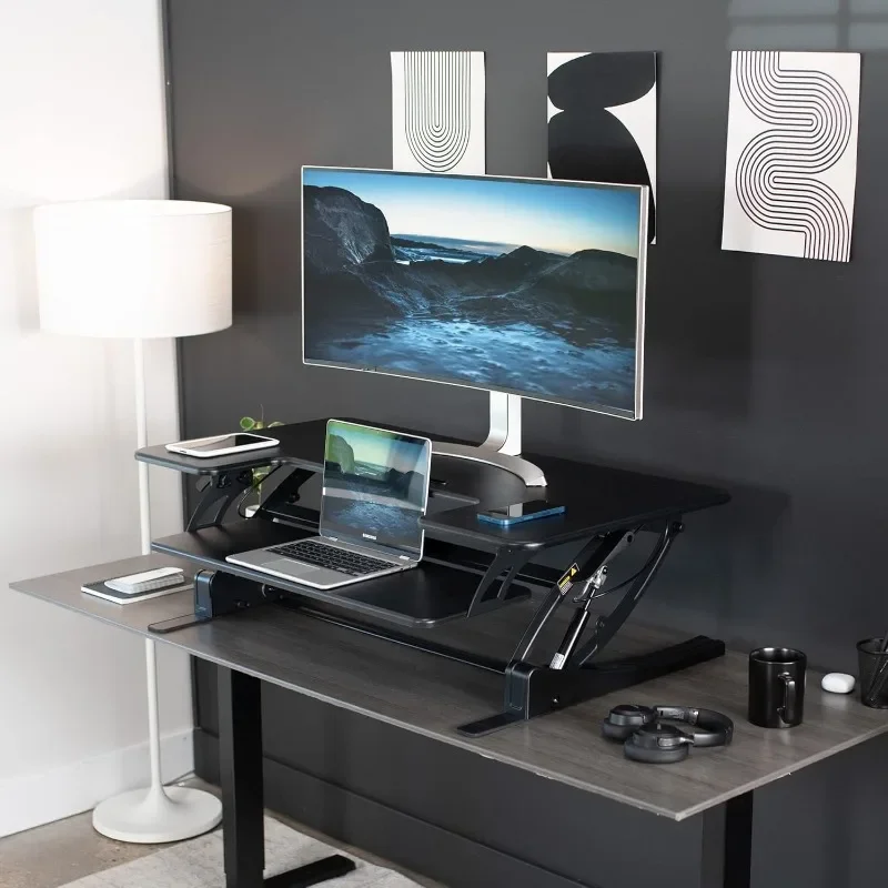 VIVO 42 inch Height Adjustable Stand Up Desk Converter, V Series,Quick Sit to Stand Tabletop Dual Monitor RiserWorkstation,Black