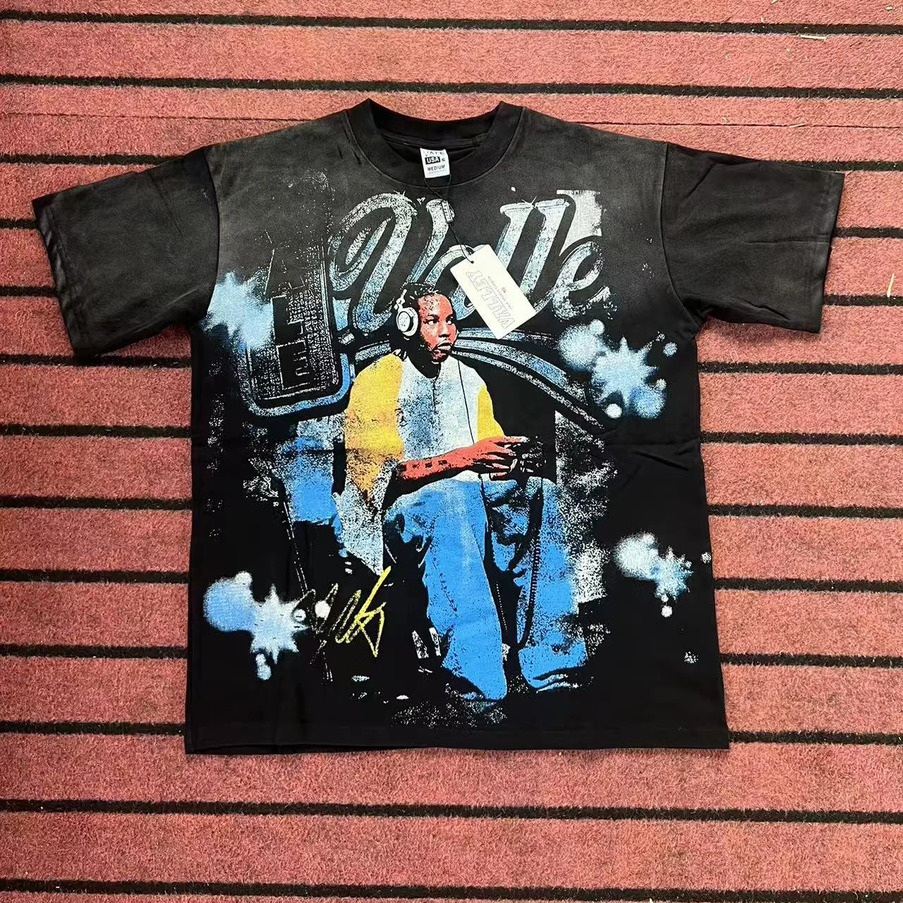 

V Valley Retro Print Cotton T-irt for Boys Loose Fit ort Sve Gng aphic Tee Streetwear Ciwalk Casual Tee