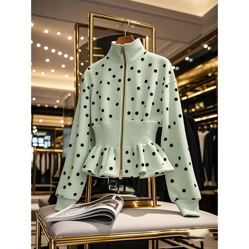 

Trendy Youthful Mint Green Polka Dot Hoodie For Women Elegant And Unique Top