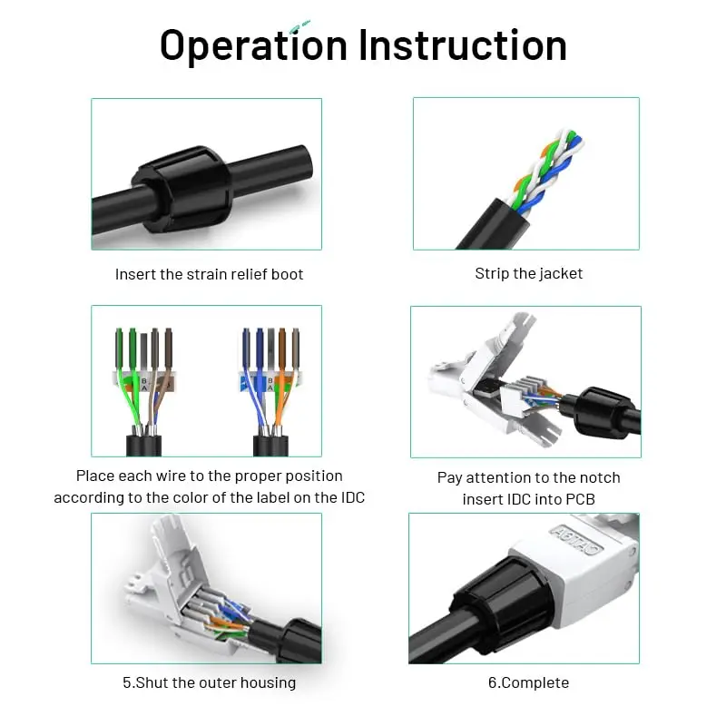 ZoeRax Cat6A Cat6 RJ45-Stecker, werkzeuglos, UTP Cat 6a Field Termination Modularstecker für 23–26 AWG ungeschirmtes Ethernet-Kabel – Detail 6