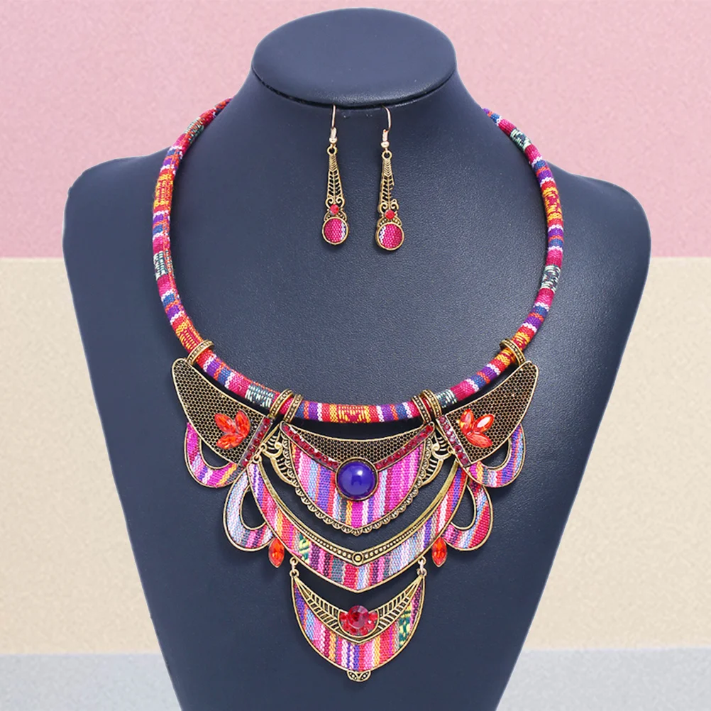 

Bohemian Jewelry Set Red Necklace Earring National Style for Wedding Party Birthday Gift Necklace Earring Set Bohemia Jewelry