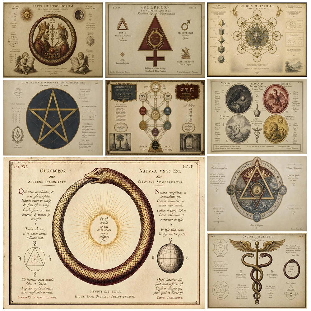 Vintage Alchemie-Symbol-Leinwanddruck, okkultes mystisches Wandkunst-Poster, einzigartiges Geschenk für Fans von Hexerei und Mystik, Heimdekoration