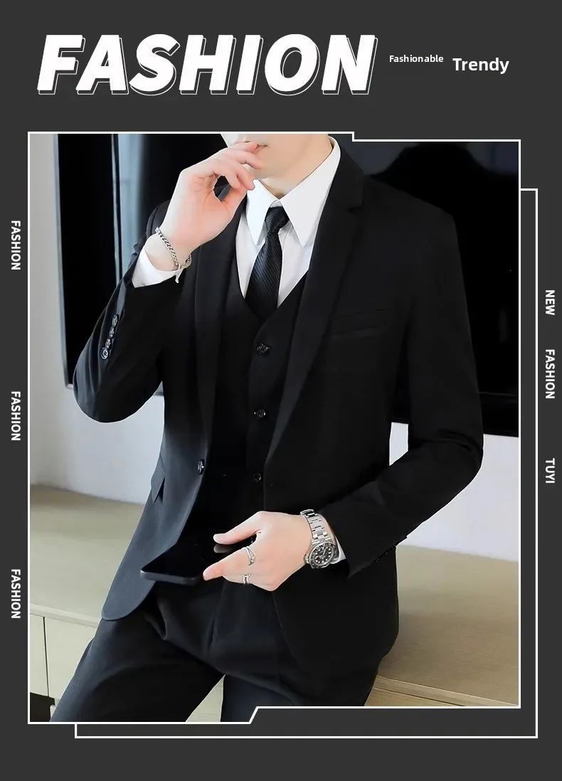 Traje Casual para Hombre, Dos Piezas, Corte Slim Fit, Estilo Formal Coreano, Traje de Novio, Ropa de Vestir Occidental para Novio