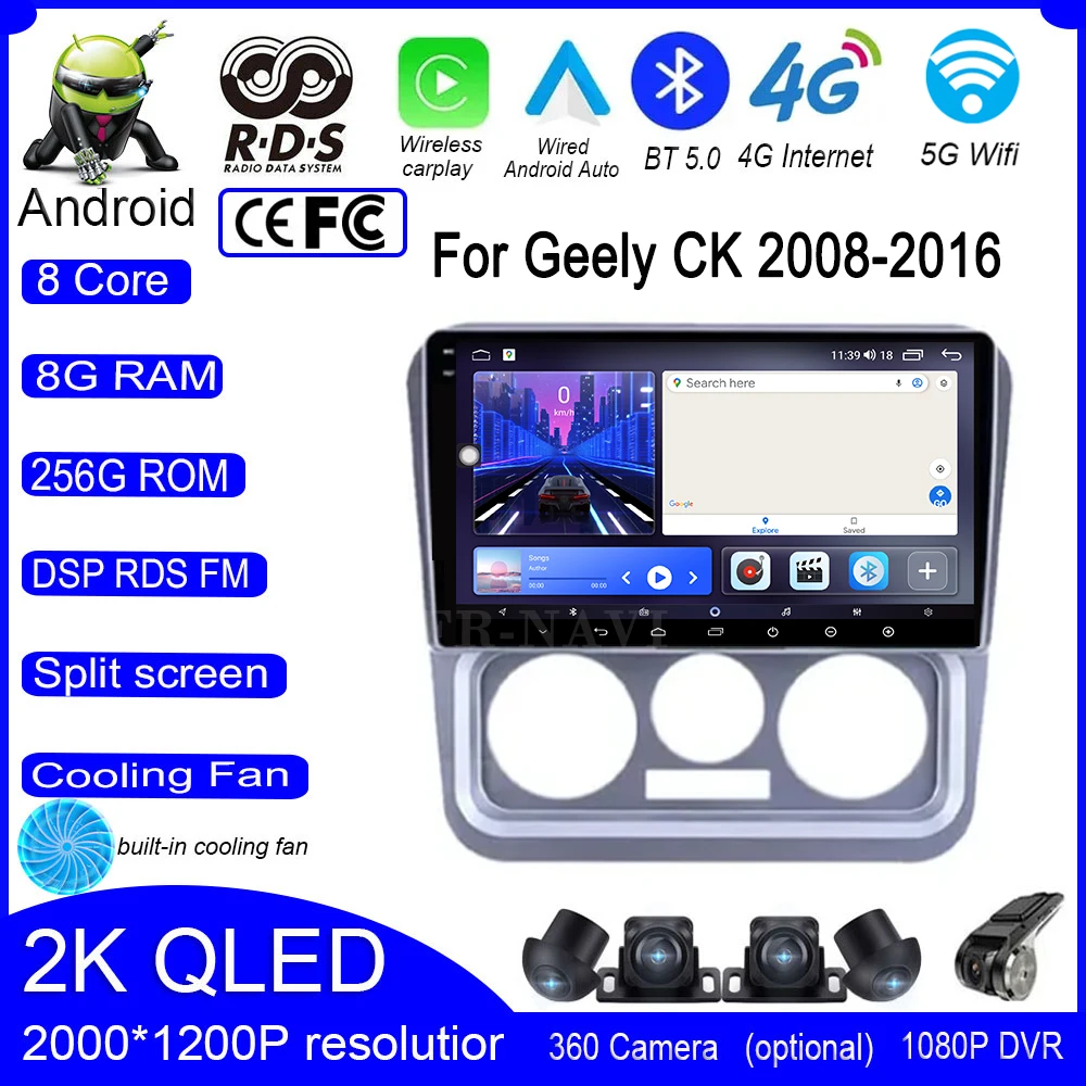 

IPS QLED Screen Android 14 For Geely CK 2008-2016 Car WIFI 4G Audio Player Autoradio Stereo Carplay Video Multimedia