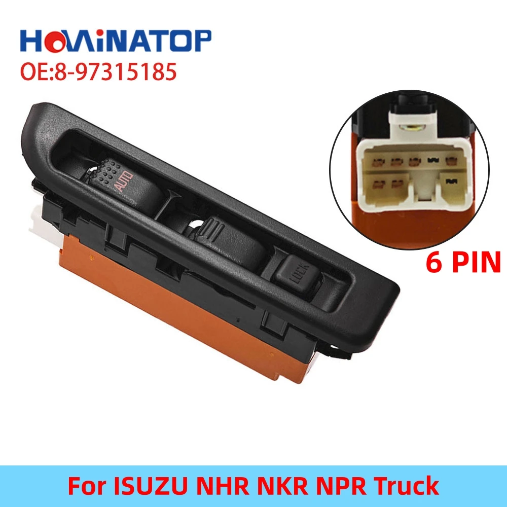 

HOWINATOP 8-97315185 RHD 6Pin Master Power Window Switch For ISUZU NHR NKR NPR Truck With Auto Lock Button OEM Replacement