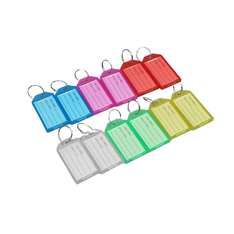 Porte-clés d'identification en plastique avec rabat, étiquette de fenêtre, anneau fendu de bain, bagage, sac à dos, voiture, prédire, bricolage, 10 pièces